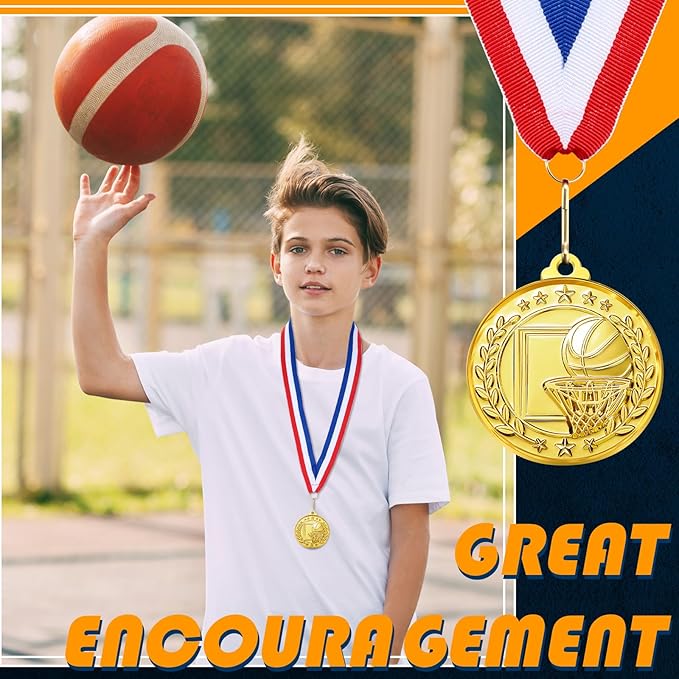 Misdary 12 Pack Medals with Neck Ribbons Team Participation Trophies for Kids Sports Awards Party Favors for Sports Competitions Celebration Gift