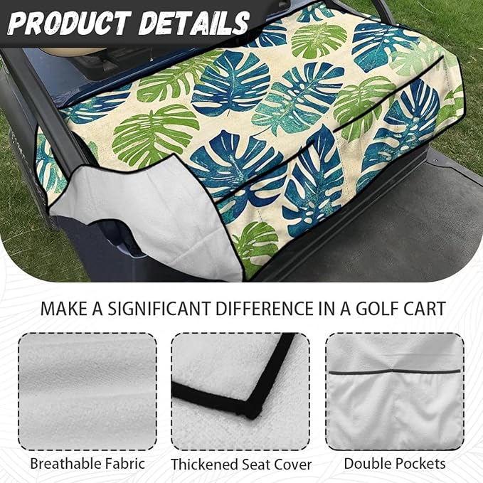 Golf Cart Seat Covers, Universal Golf Cart Seat Towel Blanket with 4 Front Pockets & Nonskid Bottom Fits for Club Car 2 Person Seats Golf Carts