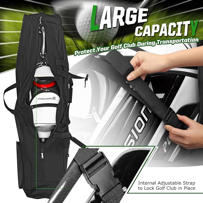 DAREKUKU Golf Travel Bags for Airlines with Adjustable Support Rod and Detachable Shoulder Straps, Hard case Top Soft Foldable Golf Club Travel Covers