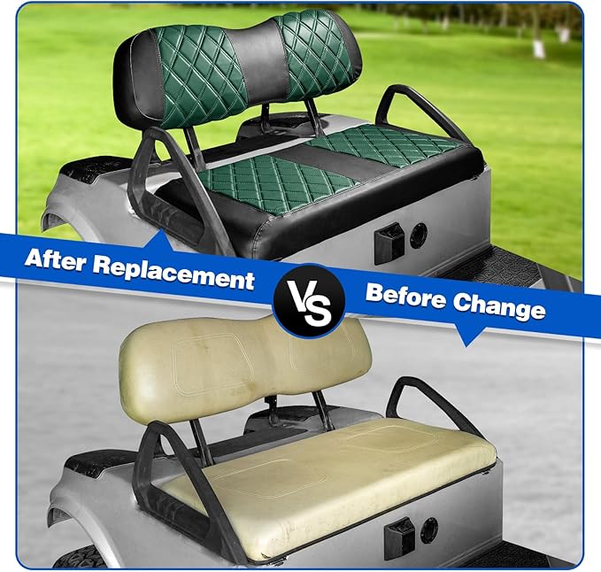 NOKINS Golf Cart Club Car DS 2000.5-Up Diamond Seat Covers Kit, Fits Club Car DS OEM Standard Front Seat Cushion, Golf Cart Vinyl Seat Cover, No Nails Required(Dark Green and Black)