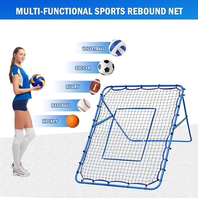 Volleyball Baseball Rebounder Net, Softball Rebounder Pitchback Net Quick Adjustments, Quick Adjustments Lacrosse Bounce Back Practice Equipment, Ideal for Outdoor Indoor and Backyard Training
