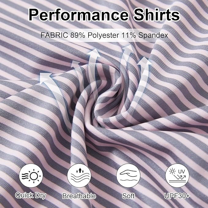 Golf Shirts for Men - Moisture Wicking Short Sleeve Performance Sport Casual Striped Collared Mens Polo Shirt