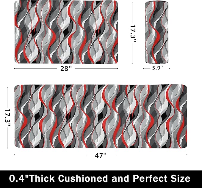 Kitchen Mats for Floor Modern Abstract kitchen rugs Grey and Red Stripe Anti - Image 2