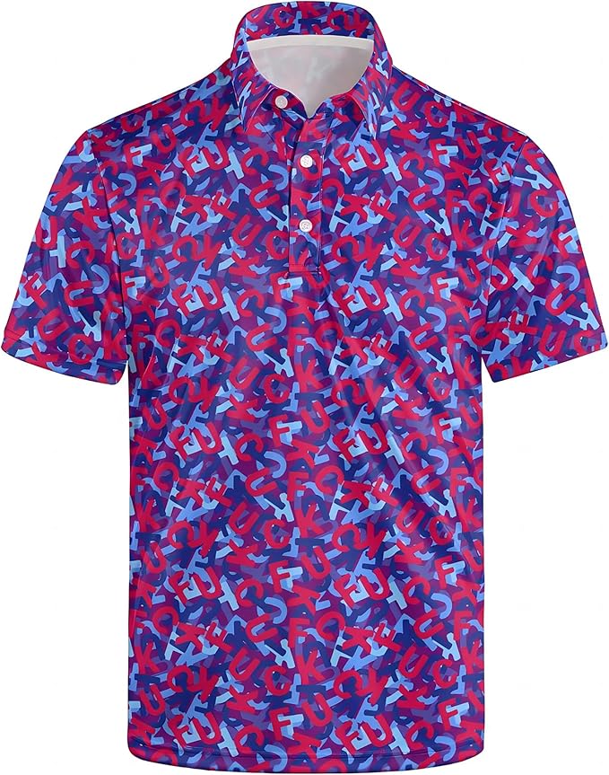 Golf Polo Shirts for Men Funny Print Short Sleeve Golf Shirts Performance Golf Polos