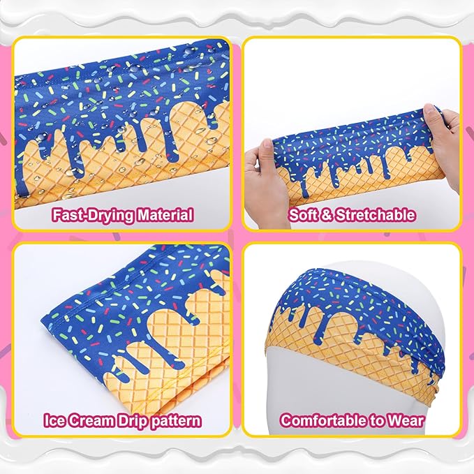 9 Pcs Baseball Drip Headband Ice Cream Drip Teenager Sweatband Multi-Color Elastic Polyester for Baseball Football Golf Sports Women and Men Accessories