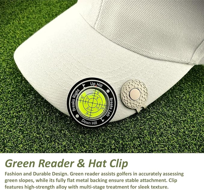 Golf Gifts for Men and Women, Golf Accessories Set in High-End Case with Gold-Colored Golf Balls, Golf Tees, Brush, Divot Tool, Golf Green Reader, Magnetic Hat Clip, Scorer, Golf Ball Clamp