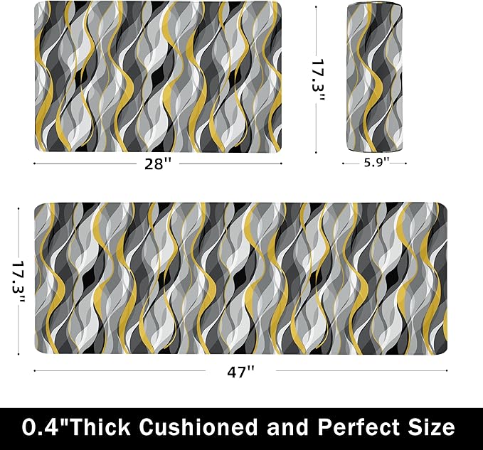 Kitchen Mats for Floor Modern Abstract kitchen rugs Grey and Yellow Stripe Anti - Image 2