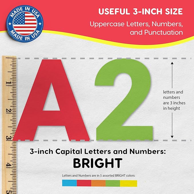 209 Pcs 3" Bright Bulletin Board Letters & Numbers, Punctuation, US Made Card - Image 3