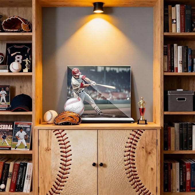 DoubleFill Acrylic Baseball Display Case for Ball and Cards Extra Large Clear Base Ball Holder Ring Stand Set Centerpieces Protector Memorabilia Showcase for Official Size Baseball
