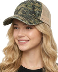 Funky Junque Trucker Hat for Women – Distressed Low Profile Western Camo Baseball Cap with Mesh, Trendy and Adjustable Fit