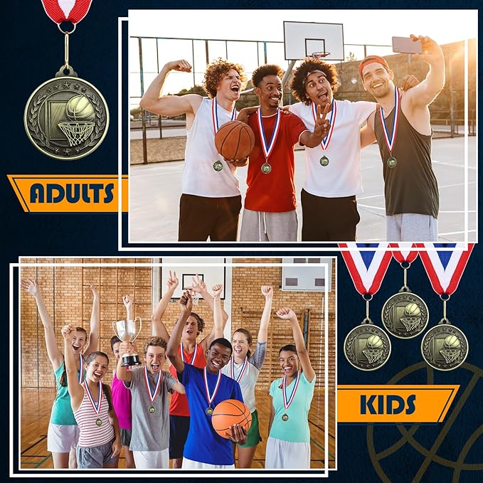 Misdary 12 Pack Medals with Neck Ribbons Team Participation Trophies for Kids Sports Awards Party Favors for Sports Competitions Celebration Gift