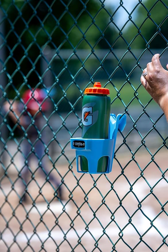 Fence Cup Holder | Drink Holder for Chain Link Fence | Fits Stanley, Yeti & Gatorade | Baseball Dugout, Softball, Pickleball & Tennis | Made in USA | The Fence Buddy (Light Blue)
