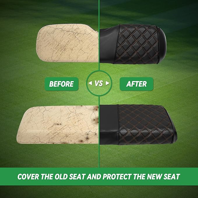XUANYUDG0769 Golf Cart Front and Rear Seat Covers for EZGO TXT 1994-2013 OEM Ordinary Front Seat and Aftermarket Common Rear Seat Kits, No Stapler Vinyl Leather Diamond EZGO TXT Seat Covers