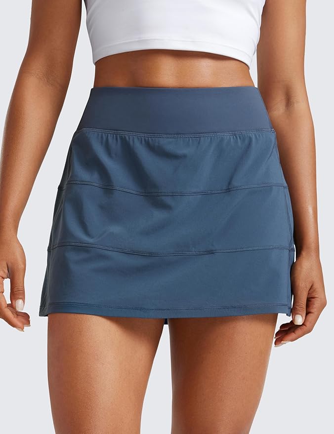 CRZ YOGA High Waisted A line Golf Skirts for Women - Mini Lined Tennis Casual Work Skorts with 3 Pockets