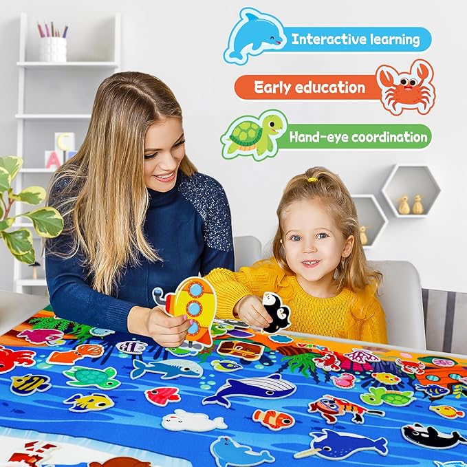 Taika 70 Pcs Ocean Felt Story Board Set, 43x28 inch Interactive Felt Story - Image 3