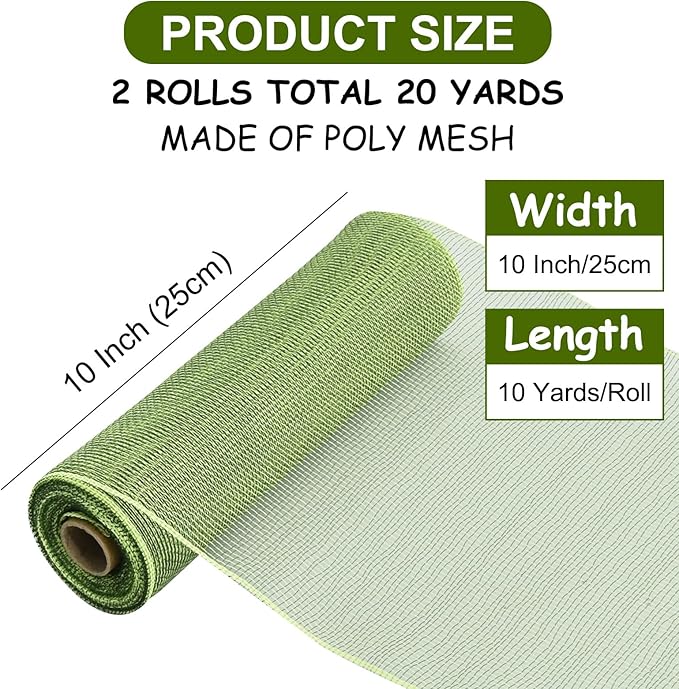 TONIFUL 2 Rolls 10 Inch Sage Green Decorative Mesh Ribbbon Rolls, Fabric Mesh - Image 2