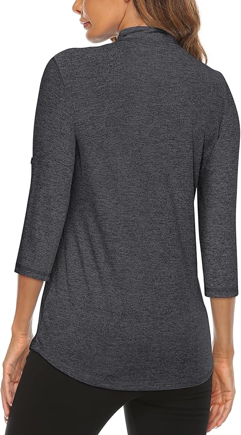 Koscacy Women's 3/4 Roll Sleeve Golf Tennis Polo Shirts UPF50+ Half Zip Dry Fit Workout Tops Athletic Shirt