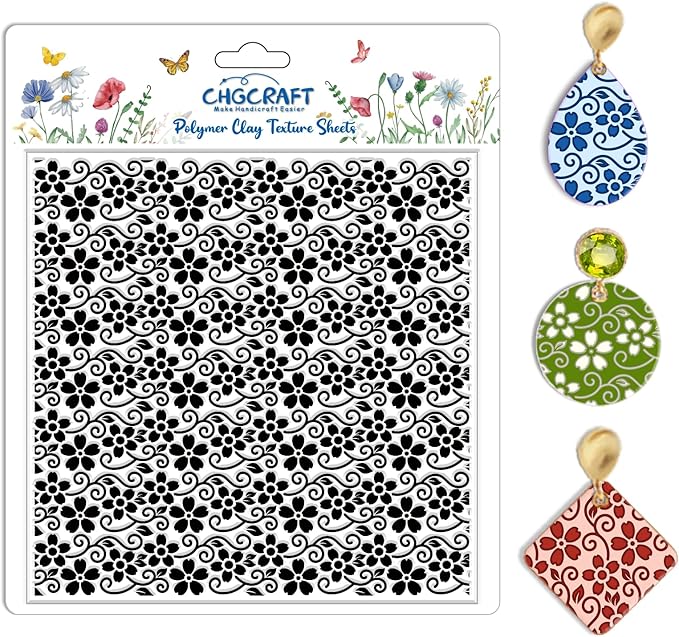CHGCRAFT Vine Small Flowers Pattern Polymer Clay Texture Sheet Plant Leaves by chgcraft