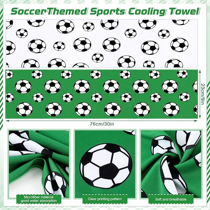 FuWeave 24 Pcs Sports Cooling Towels Baseball Basketball Softball Breathable Soccer Football Volleyball Microfiber Ice Towel Fast Drying for Party Favors Team Gift (Soccer,30 x 9 Inch)