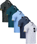 ZITY 5 Pack Mens Golf Shirt Short Sleeve UPF 50+ Moisture Wicking Performance Print Patterns Casual Golf Polo Shirts for Men