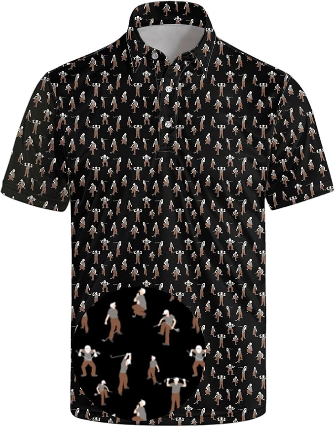 Golf Polo Shirts for Men Funny Print Short Sleeve Golf Shirts Performance Golf Polos