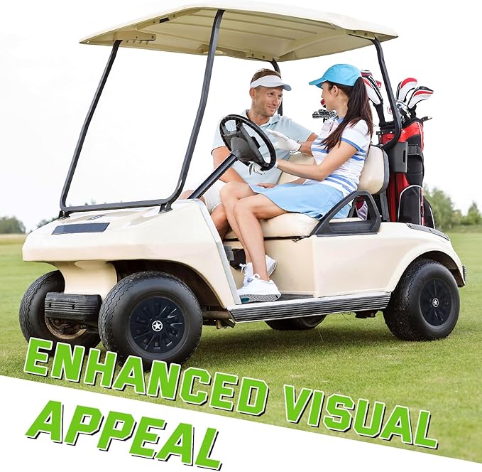 8 Inch Golf Cart Hub Caps Wheel Covers for EZGO Club Car Yamaha Accessories, Snap-On Plastic Hubcaps Set of 4, Silver Chrome Finish for Most 8" Wheels (Matte Black)