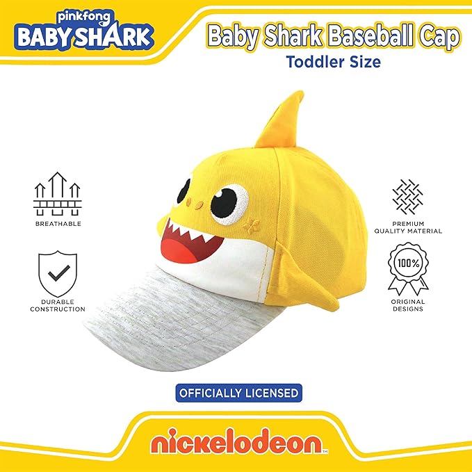 Pinkfong Boys Baseball Cap, Baby Shark Adjustable Toddler Hat for Ages 2-4