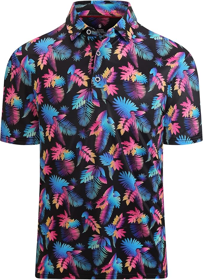 SAMERM Golf Shirts for Men Super Stretch Jacquard Dry Fit Golf Polo Moisture Wicking Short Sleeve Polo Shirts for Men