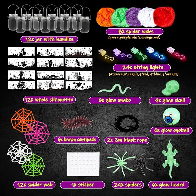 SpringFlower Halloween DIY Arts and Crafts Kits，12 Pcs Glass Mason Jar - Image 2