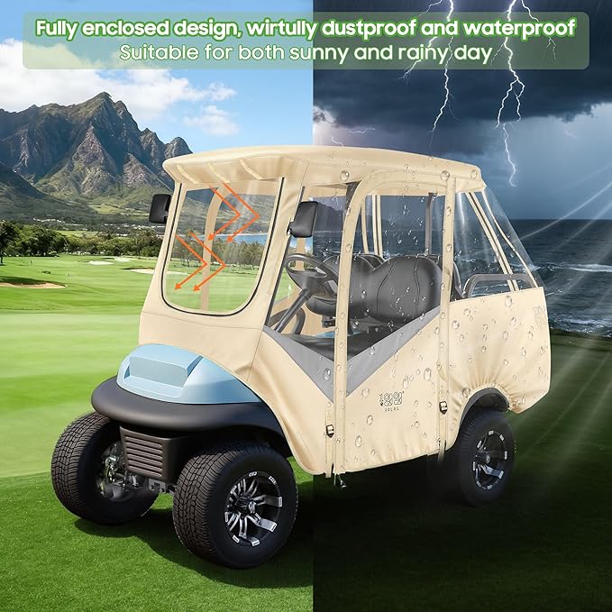 10L0L 4-Passengers Golf Cart Enclosure for Club Car Precedent 57" Short Roof, 600D Waterproof Clear Rain Cover with Security Side Mirror Openings, All Weather Waterproof Snowproof Driving Covers