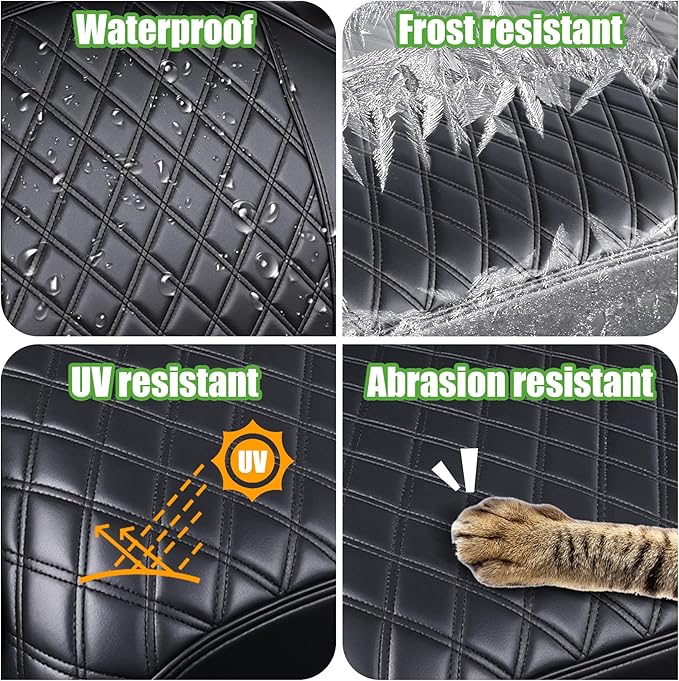 10L0L Golf Cart Seat Covers for Club Car Precedent,EZGO TXT Front/Rear Seats Diamond Pattern,Vinyl Leather with Adjustable Straps and Retractable Buckle, No Stapler Needed