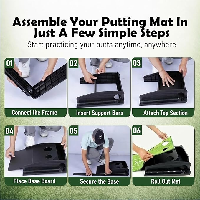 Putting Green Indoor | Wrinkle-Free Golf Mat with Auto Ball Return | Non-Slip Surface & Alignment Markings for Accurate Putting Practice at Home, Office & Outdoors | Improve Stroke Control & Precision