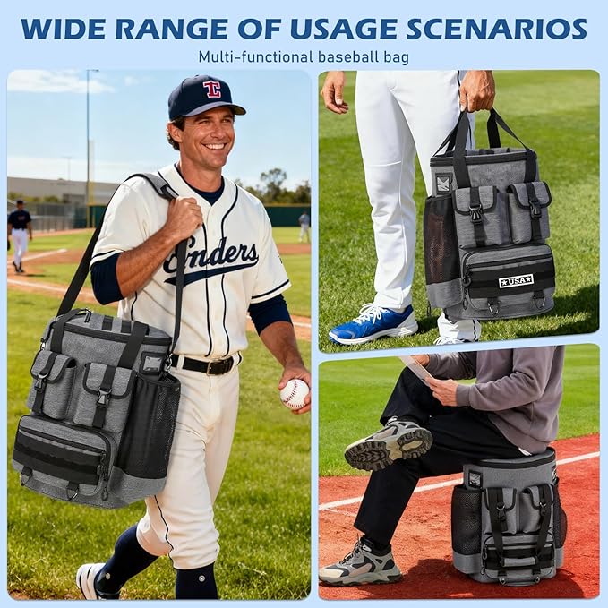 Baseball Bucket Bag - Baseball Coaching Accessories Organizer, Softball Bucket Bag with Insulation Pocket, Anti-Slip Bottom for Bat, Gloves, Scoreboards