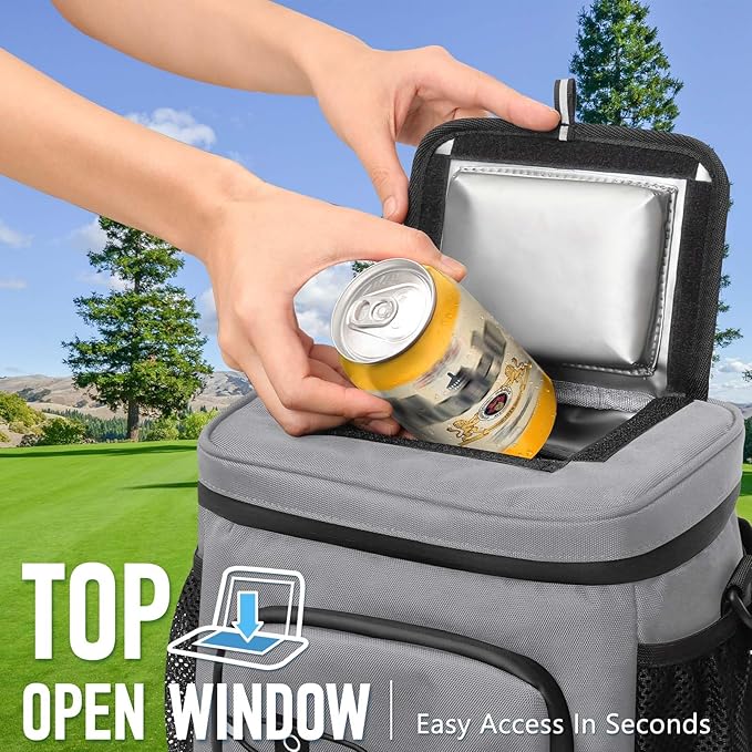 Golf Cart Cooler Bag Insulated - 12-Can Leakproof Soft Cooler Bag with Hook-and-Loop Lid, Waterproof Zippers, and Multi-Pockets for Accessories; Fits on Golf Push Cart
