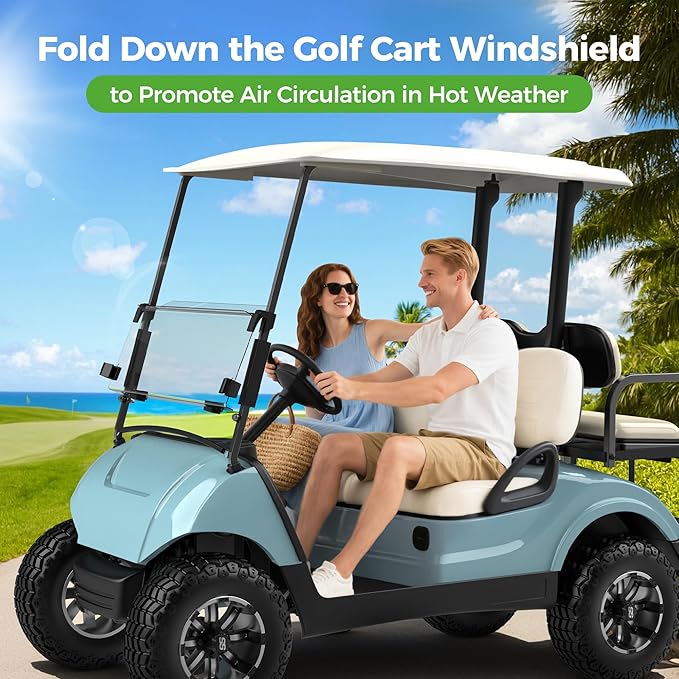 10L0L Golf Cart Windshield for Yamaha Drive 2 2017-Up, Clear/Tinted Folding Windshield with All Heavy Duty Clips, PC Material, Anti-UV & Impact Resistant - Easy Install (Fits Gas/Electric Models)