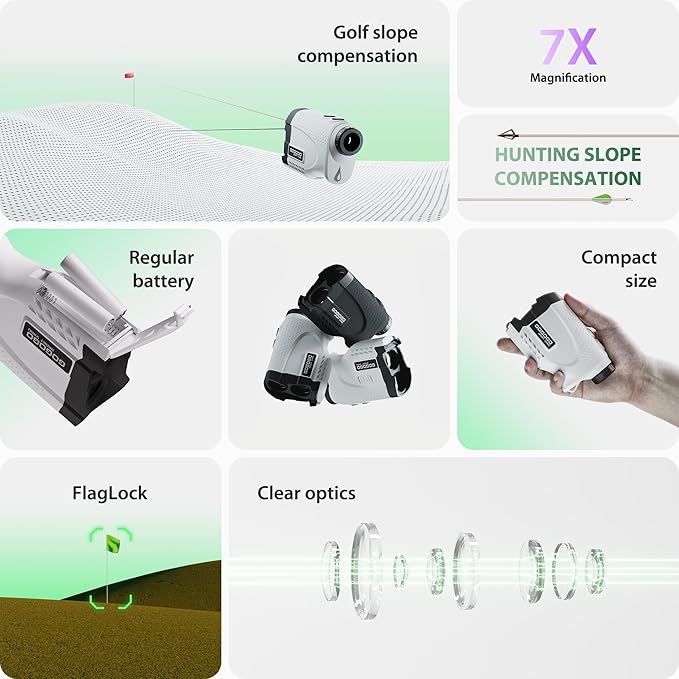 Gogogo Sport Vpro GS24 Golf & Hunting Laser Rangefinder, 7X Magnification, 1200 Yard Distance Measuring Range Finder with High-Precision Flag Pole Locking Vibration Function Slope Mode Continuous Scan