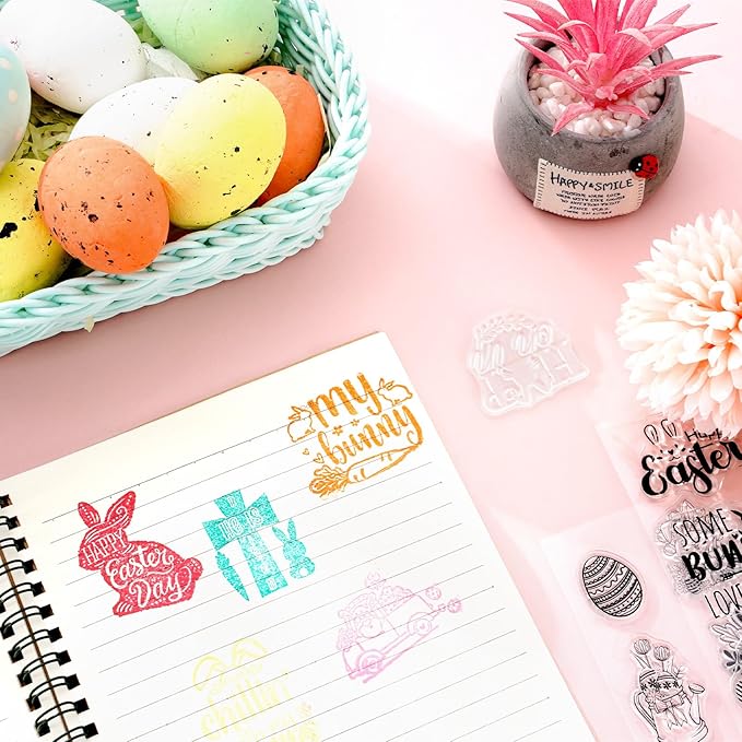 Whaline 5 Sheet Easter Clear Stamps Bunny Rabbit Egg Gnome Words Silicone - Image 5