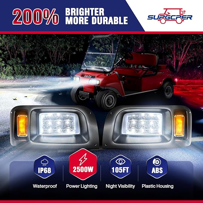 12V Deluxe Club Car DS LED Light Kit, for 1993-UP DS Gas&Electric, Golf Cart Headlight Taillight Kit with Wire Harness Turn Signal Kit Horn Brake Pad, Golf Cart Street Legal Light Kit