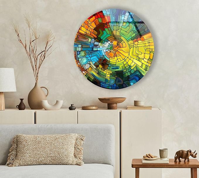 My Photostation.com 10'' Diameter Stained Yellow Round Glass Wall Art Tempered - Image 2