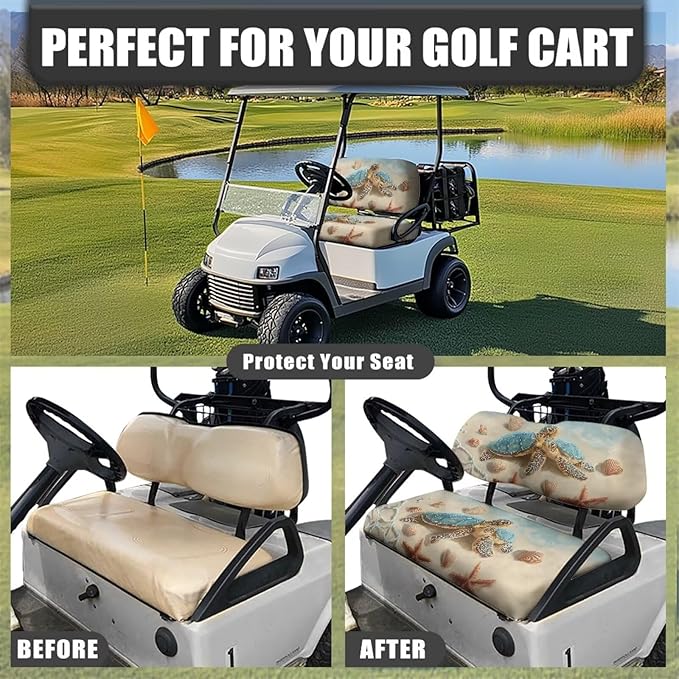 Suobstales Golf Cart Front and Rear Seat Cover Set for EZGO TXT RXV & Club Car DS 2 Passenger, Washable Bench Seat Covers Kit