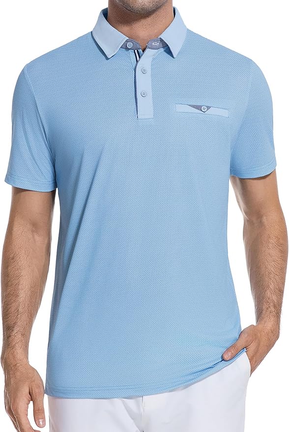 Esabel.C Men's Golf Polo Shirts Print Moisture Wicking Short Sleeve Dry Fit Stretch Polo Shirts for Men with Faux Pocket