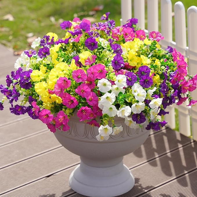 Artificial Flowers Fake Plants for Outdoors Decoration, 12 Bundles Silk Morning - Image 4