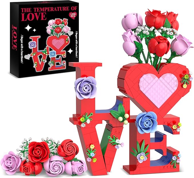 Romantic Love Heart Vase Building Set by QIFUN