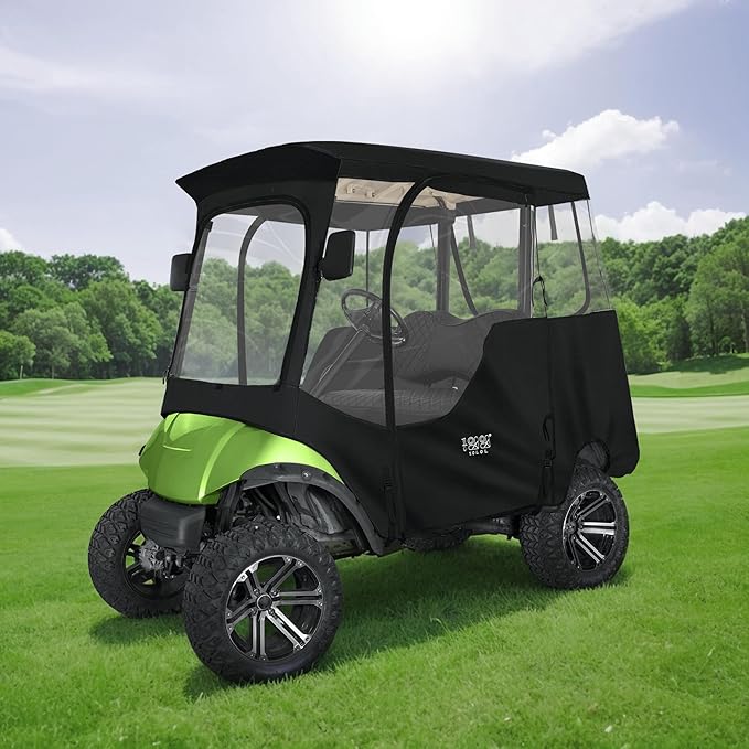 10L0L 2/4 Passenger Golf Cart Enclosure for Yamaha G14 G16 G22 G29 Drive 2,Waterproof 600D Rain Cover,with Side Mirror Opening,Transparent Tail Light Panel,Foldable Door,4-Sided Clear Windows