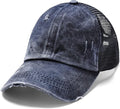 Criss Cross Hat Washed Distressed Baseball Cap Ponytail Hat High Messy Bun Ponycap for Women