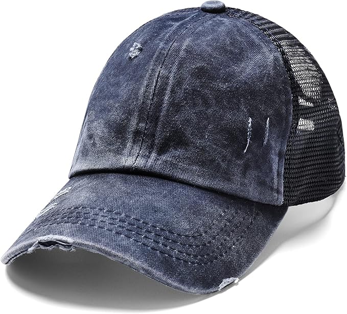 Criss Cross Hat Washed Distressed Baseball Cap Ponytail Hat High Messy Bun Ponycap for Women
