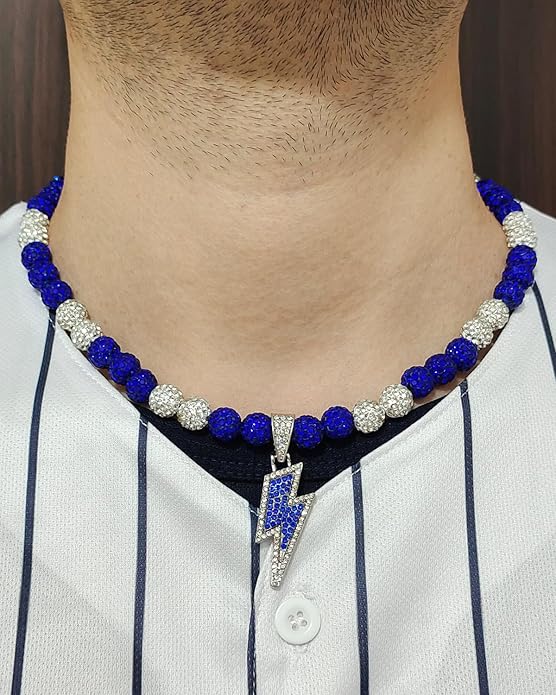 Baseball Necklace for Men 16/18/20 Inch Bling Ice Collection Lightning Bolt Pendant Necklace for Women Rhinestone Clay Beaded Discoball Accessories Gifts for Baseball Team Players Lovers