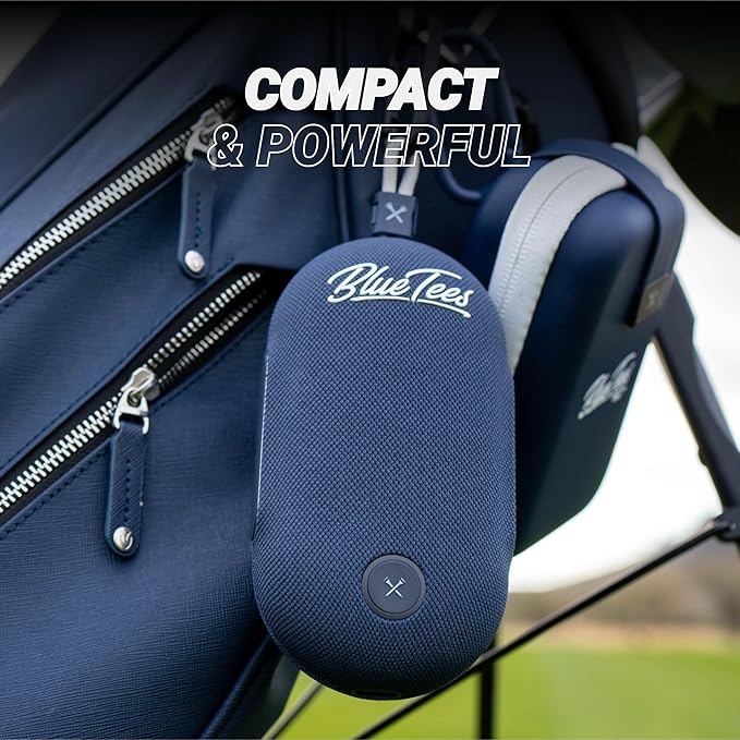 Blue Tees Golf Player Go - Golf GPS Speaker, Powered by AI, Compact GPS Speaker, Auto Course Recognition, Bluetooth Audio, 40,000+ Courses, IPX7 Waterproof, 16+ hr Battery, Built-in Magnetic Strip