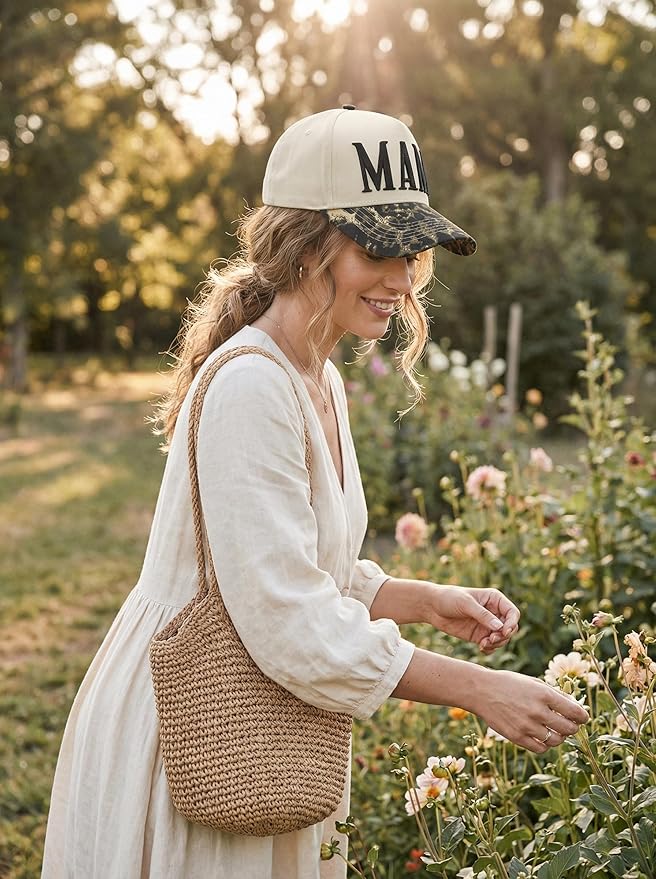 Womens Mama Trucker Hat, Vintage Snapback Mom Baseball Cap, Trendy New Mom Gifts Mothers Day Outfits for Mommin
