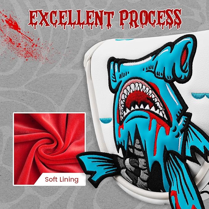 Big Crazy Golf Head Covers, Golf Club Covers Funny, Driver Headcovers, Golf Club Covers, Fairway Woods Head Covers, Hybrids Headcover, Putter Cover with Soft Lining for Golf Gift Hammerhead Sharks